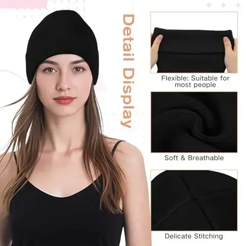 American Trends Winter Hats for Men Women Cuffed Beanies Hat Soft Plain Knit Hats Skull Caps - 3