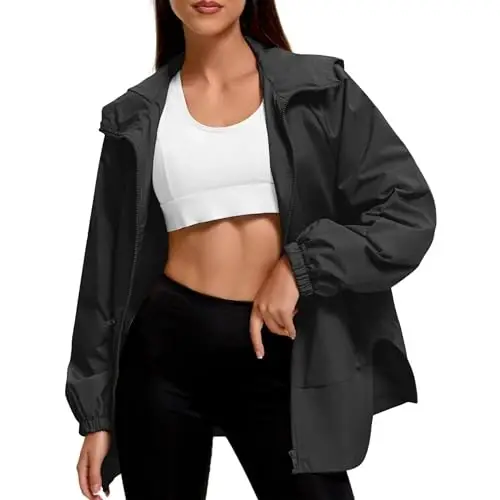 American Trends Women Rain Jacket with Hood Lightweight Rain Coats for Women Trench Waterproof Windbreaker With Back Pockets 