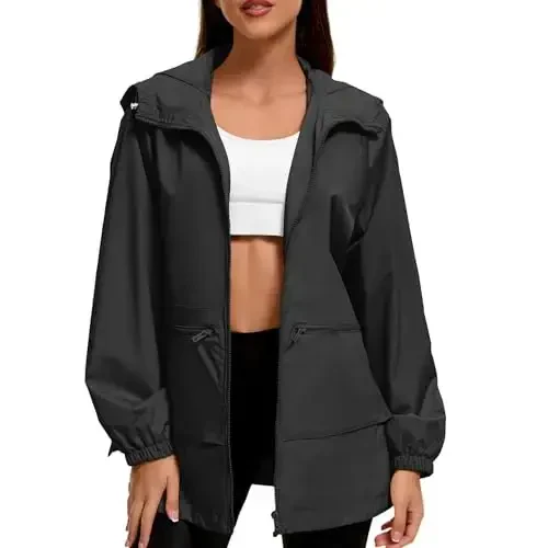 American Trends Women Rain Jacket with Hood Lightweight Rain Coats for Women Trench Waterproof Windbreaker With Back Pockets - 2