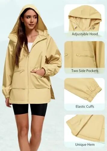 American Trends Women Rain Jacket with Hood Lightweight Rain Coats for Women Trench Waterproof Windbreaker With Back Pockets - 3