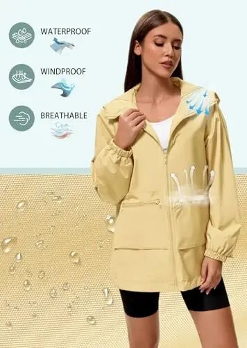 American Trends Women Rain Jacket with Hood Lightweight Rain Coats for Women Trench Waterproof Windbreaker With Back Pockets - 4