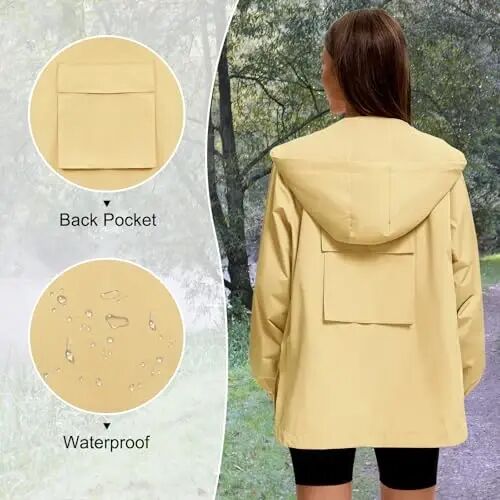 American Trends Women Rain Jacket with Hood Lightweight Rain Coats for Women Trench Waterproof Windbreaker With Back Pockets - 5