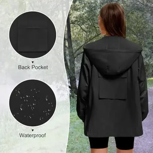 American Trends Women Rain Jacket with Hood Lightweight Rain Coats for Women Trench Waterproof Windbreaker With Back Pockets - 3