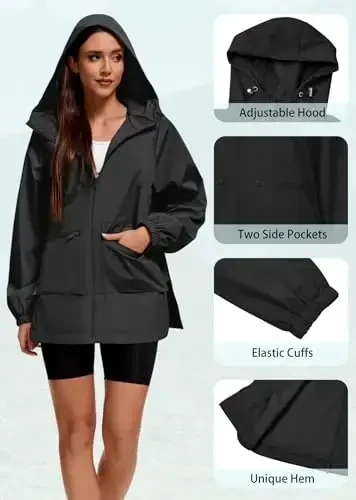 American Trends Women Rain Jacket with Hood Lightweight Rain Coats for Women Trench Waterproof Windbreaker With Back Pockets - 4