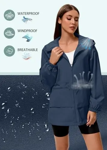American Trends Women Rain Jacket with Hood Lightweight Rain Coats for Women Trench Waterproof Windbreaker With Back Pockets - 5