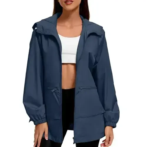 American Trends Women Rain Jacket with Hood Lightweight Rain Coats for Women Trench Waterproof Windbreaker With Back Pockets - 2