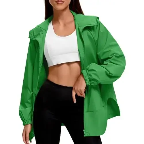 American Trends Women Rain Jacket with Hood Lightweight Rain Coats for Women Trench Waterproof Windbreaker With Back Pockets - AMERICAN