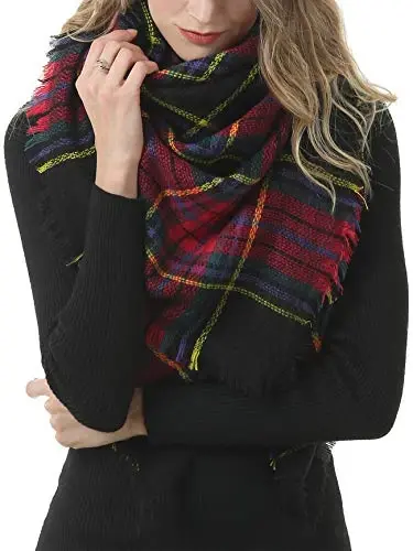 American Trends Women's Cozy Warm Winter Fall Blanket Scarf Stylish Soft Chunky Checked Giant Scarves Shawls - 3