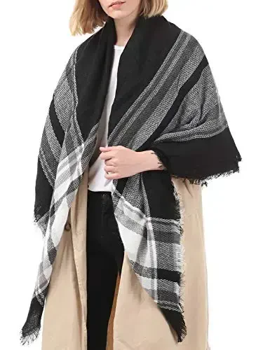 American Trends Women's Cozy Warm Winter Fall Blanket Scarf Stylish Soft Chunky Checked Giant Scarves Shawls - 4