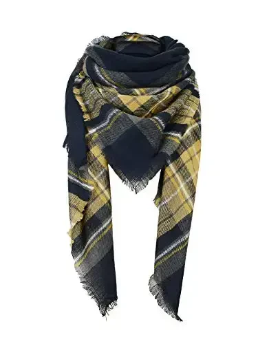 American Trends Women's Cozy Warm Winter Fall Blanket Scarf Stylish Soft Chunky Checked Giant Scarves Shawls - AMERICAN