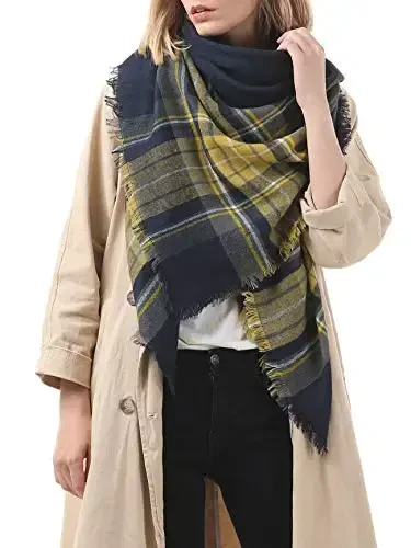 American Trends Women's Cozy Warm Winter Fall Blanket Scarf Stylish Soft Chunky Checked Giant Scarves Shawls - 3