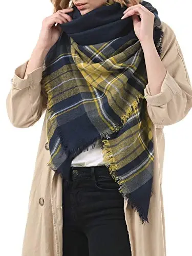 American Trends Women's Cozy Warm Winter Fall Blanket Scarf Stylish Soft Chunky Checked Giant Scarves Shawls - AMERICAN (1)