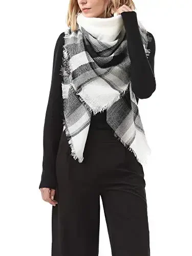 American Trends Women's Cozy Warm Winter Fall Blanket Scarf Stylish Soft Chunky Checked Giant Scarves Shawls - 3