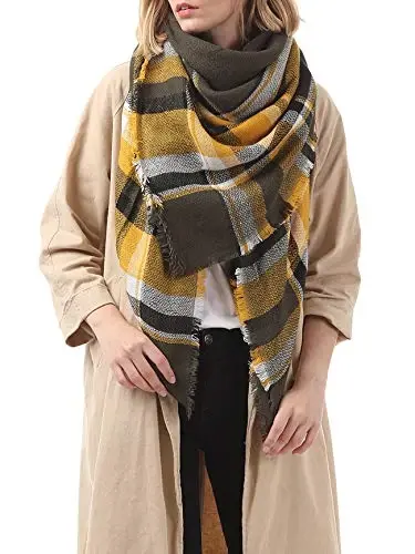 American Trends Women's Cozy Warm Winter Fall Blanket Scarf Stylish Soft Chunky Checked Giant Scarves Shawls - 3