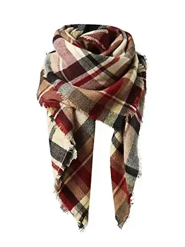 American Trends Women's Cozy Warm Winter Fall Blanket Scarf Stylish Soft Chunky Checked Giant Scarves Shawls 