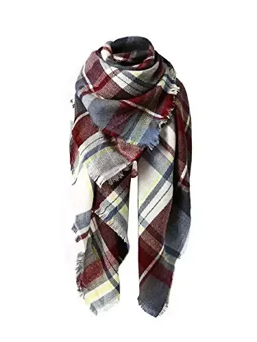 American Trends Women's Cozy Warm Winter Fall Blanket Scarf Stylish Soft Chunky Checked Giant Scarves Shawls 