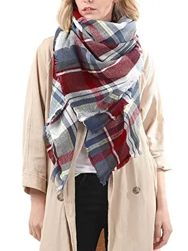 American Trends Women's Cozy Warm Winter Fall Blanket Scarf Stylish Soft Chunky Checked Giant Scarves Shawls - 2