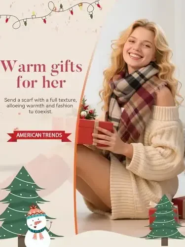 American Trends Womens Fall Winter Scarf Plaid Tassel Soft Warm Blanket Scarves Womens Shawl Wraps - 1