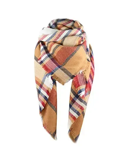 American Trends Womens Fall Winter Scarf Plaid Tassel Soft Warm Blanket Scarves Womens Shawl Wraps - 1