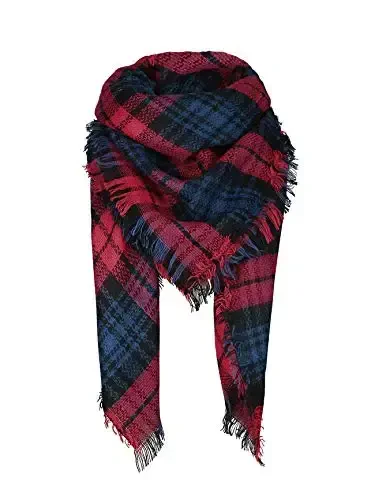 American Trends Womens Fall Winter Scarf Plaid Tassel Soft Warm Blanket Scarves Womens Shawl Wraps - 1