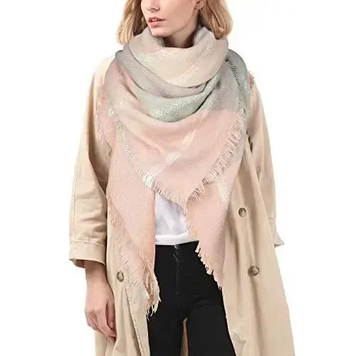 American Trends Womens Fall Winter Scarf Plaid Tassel Soft Warm Blanket Scarves Womens Shawl Wraps - 3
