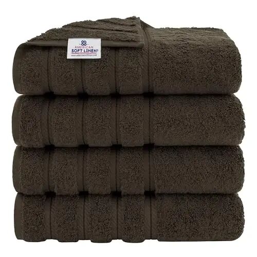 Amerika Soft Linen Hashamatli 4 qismli hammom sochiqlari, 600 GSM 100% paxta Turk hammom sochiqlari, 27x54 dyuym o'ta katta dush sochiqlari, Jigarrang - AMERICAN SOFT LINEN