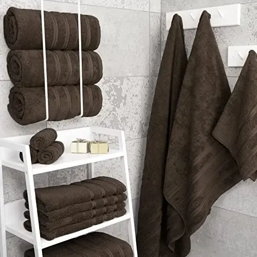 Amerika Soft Linen Hashamatli 4 qismli hammom sochiqlari, 600 GSM 100% paxta Turk hammom sochiqlari, 27x54 dyuym o'ta katta dush sochiqlari, Jigarrang - 2