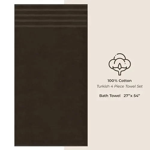 Amerika Soft Linen Hashamatli 4 qismli hammom sochiqlari, 600 GSM 100% paxta Turk hammom sochiqlari, 27x54 dyuym o'ta katta dush sochiqlari, Jigarrang - 4
