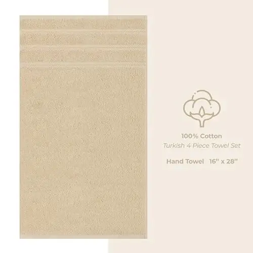Amerika Soft Linen Hashamatli Vanna Xonasi Uchun Qo'l Sochiqlari, 600 GSM Og'ir Vazn 16x28 O'lcham 100% Paxta Turk 4 Bo'lakli Qo'l Yuz Sochiq To'plami, Bej Qo'l Sochiqlari - 4