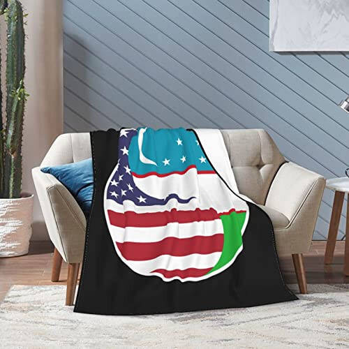 Amerika va O'zbekistonning Yin Yang Bayrog'i Kombinatsiyasi Kreslo uchun 60''x50'' To'shak Divan Super Yumshoq Qulay Adyol Flanel Adyol va Tasmalar - 5