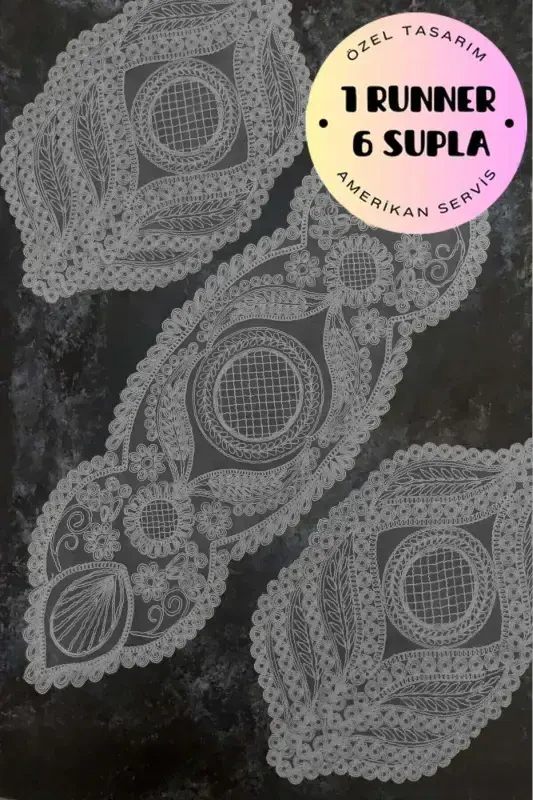 Amerikan Servis, 1 Runner 6 Supla Kulrang Ovqat Servis To'plami, Stol Yopqichi To'plami, Servis Taqdimoti To'plami-Oval Kulrang As - 1