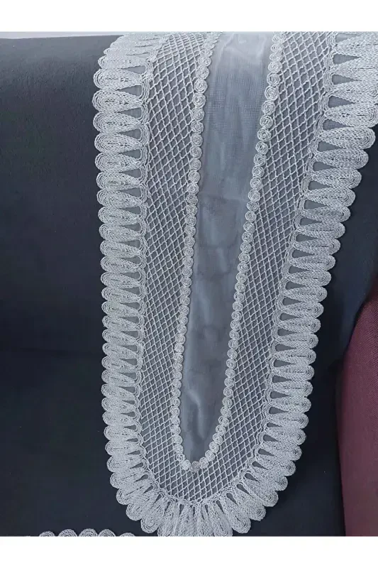 Amerikan Servis, 1 Runner 6 Supla Ovqat Servis To'plami, Dasturxon To'plami, Servis Taqdimot To'plami Kulrang - 5