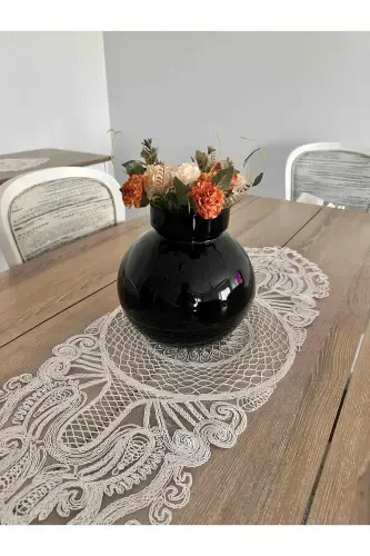 Amerikan Servis, 1 Runner 6 Supla Ovqatlanish Servis To'plami, Stol Yopqichi To'plami, Servis Taqdimot To'plami - Krem-Krem2 - 8