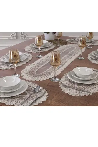 Amerikan Servis, 1 Runner 6 Supla Yemek Servis Takımı, Masa Örtüsü Seti, Servis Sunum Seti-Beyaz - ÇT ÇEYIZCI TEKSTIL (1)