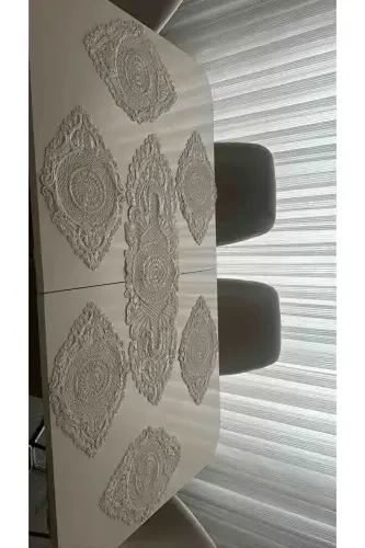 Amerikan Servis, 1 Runner 6 Supla Yemek Servis Takımı, Masa Örtüsü Seti, Servis Sunum Seti - Krem-Krem2 - ÇT ÇEYIZCI TEKSTIL (1)