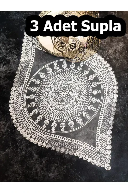 Amerikan Servis, 3 Supla, Stol choyshab, 3 ta salfetka, Xizmat ko'rsatish to'plami - Krem 3 Supla-SUPLA MODELI 3TA 1 - MODAZONE