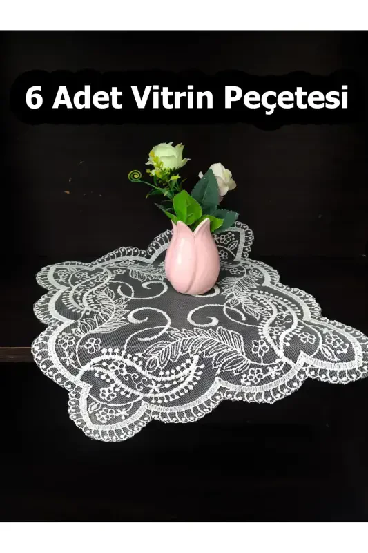 Amerikan Servis, 6 Supla Ekru 30x30cm Ovqat Servis Takımı, Stol Yopqichi Seti, Servis Taqdimot Seti-Amerikan Servis Model 8 - MODAZONE