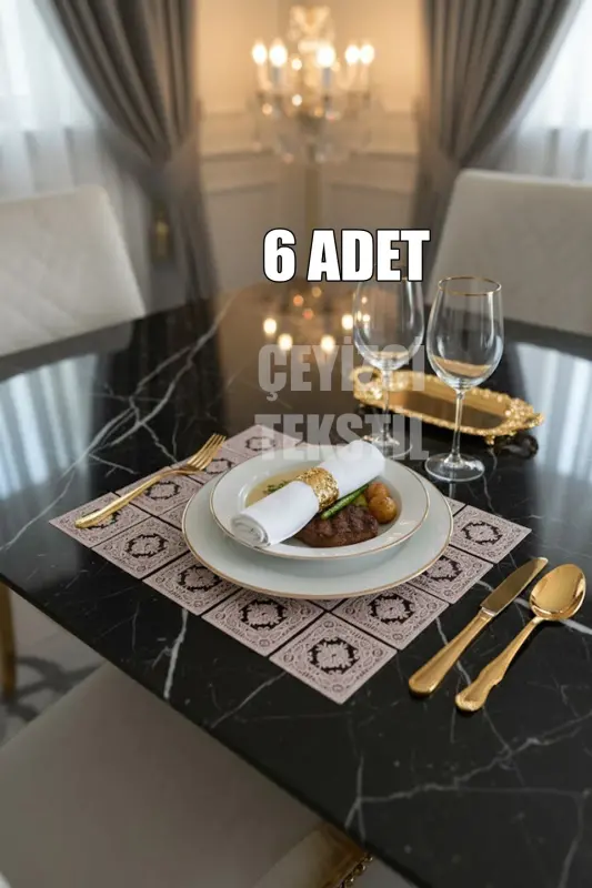 Amerikan Servis, 6 Supla Ekru 30x38cm Yemek Servis Takımı, Masa Örtüsü Seti, Servis Sunum Seti-6lı Supla Pembe - 2