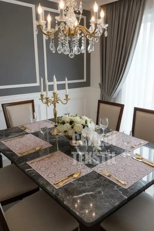 Amerikan Servis, 6 Supla Ekru 30x38cm Yemek Servis Takımı, Masa Örtüsü Seti, Servis Sunum Seti-6lı Supla Pembe - 3