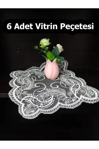 Amerikan Servis, 6 Supla Ekru 30x30cm Yemek Servis Takımı, Masa Örtüsü Seti, Servis Sunum Seti-Amerikan Servis Model 8 - 1