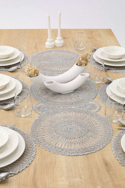 Amerikan Servis Supla Ve Runner Seti 6 Kişilik-Açık Gri - Modazone (1)