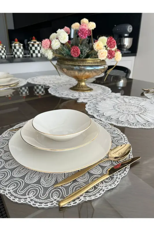 Amerikan Servis Supla Ve Runner Seti 6 Kişilik-Ekru - 1