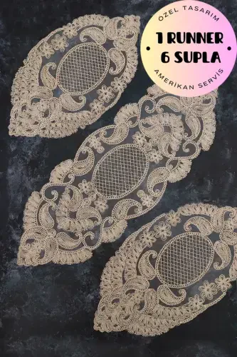 Amerikan Servis, 1 Runner 6 Supla Kahve Yemek Servis Takımı, Masa Örtüsü Seti, Servis Sunum Seti-YMRT - ÇT ÇEYIZCI TEKSTIL (1)