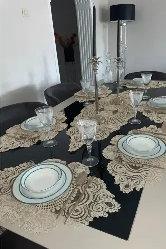 Amerikan Servisi, 1 Runner 6 Supla Ovqat Servis To'plami, Dasturxon To'plami, Servis Taqdimot To'plami - Kofe - ÇT ÇEYIZCI TEKSTIL (1)