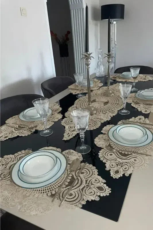 Amerikan Servisi, 1 Runner 6 Supla Ovqat Servis To'plami, Dasturxon To'plami, Servis Taqdimot To'plami - Kofe - 2