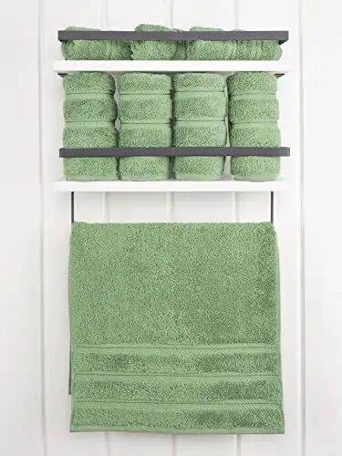 Amerikan Soft Linen Banyo için Lüks El Havluları, 600 GSM Ağır Gramaj 16x28 Ebat %100 Pamuklu Türk 4 Parça El Yüz Havlusu Seti, Adaçayı Yeşili El Havluları - 2