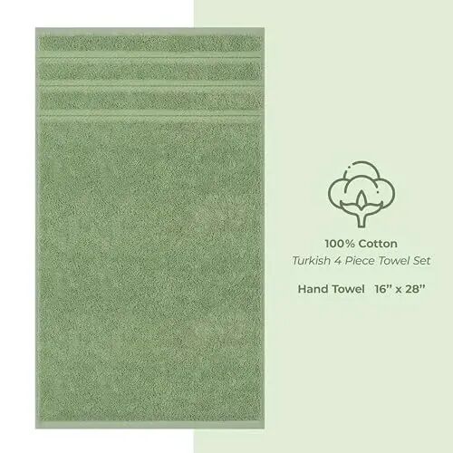 Amerikan Soft Linen Banyo için Lüks El Havluları, 600 GSM Ağır Gramaj 16x28 Ebat %100 Pamuklu Türk 4 Parça El Yüz Havlusu Seti, Adaçayı Yeşili El Havluları - 4