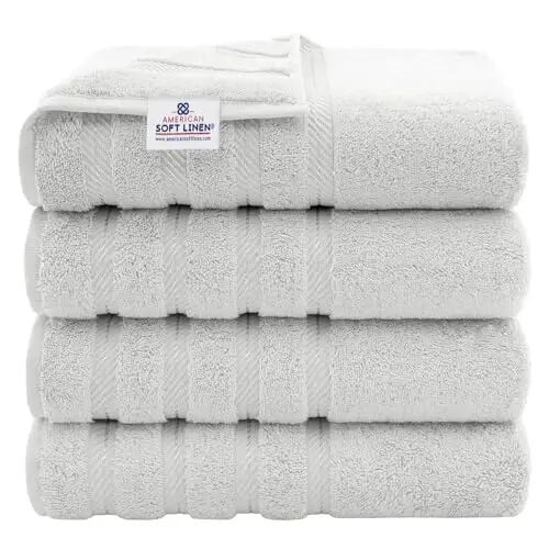 Amerikan Soft Linen Lüks 4 Parça Banyo Havlusu Seti, 600 GSM %100 Pamuklu Banyo için Türk Banyo Havluları, 27x54 inç Büyük Banyo Duş Havluları, Gümüş Gri - AMERICAN SOFT LINEN