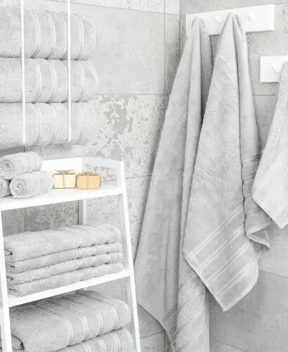 Amerikan Soft Linen Lüks 4 Parça Banyo Havlusu Seti, 600 GSM %100 Pamuklu Banyo için Türk Banyo Havluları, 27x54 inç Büyük Banyo Duş Havluları, Gümüş Gri - 2