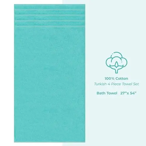 Amerikan Soft Linen Lüks 4 Parça Banyo Havlusu Seti, 600 GSM %100 Pamuklu Banyo İçin Türk Banyo Havluları, 27x54 inç Büyük Banyo Duş Havluları, Turkuaz Mavi - 4